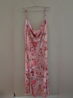 Lulu's Pink Floral Satin Slip Dress